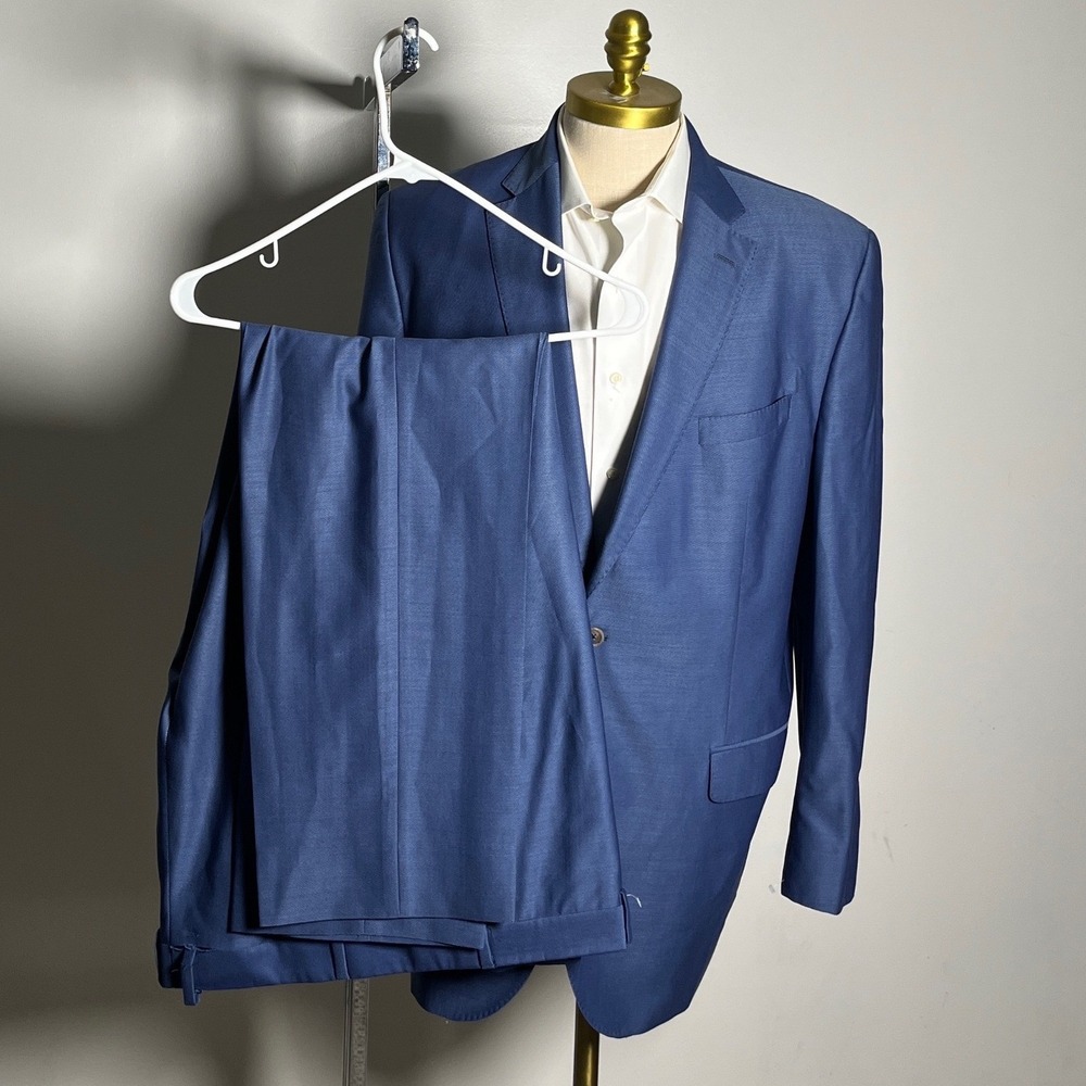 David‎ Donahue Suit Mens 46L 38x31 Blue Solid Wool Ryan CT Two Button 2pc Set